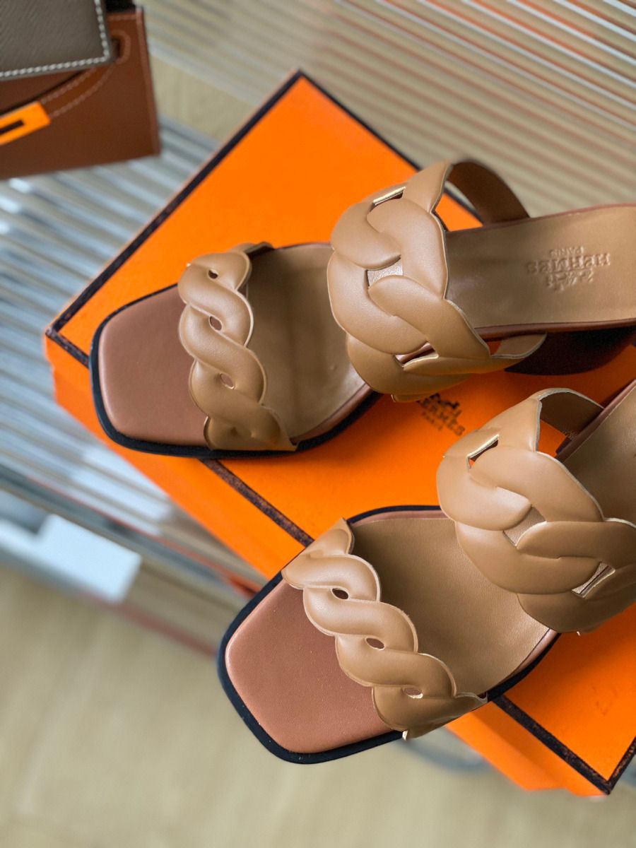 Hermes Gaby Sandals 60mm in Brown Nappa Leather - Image 9