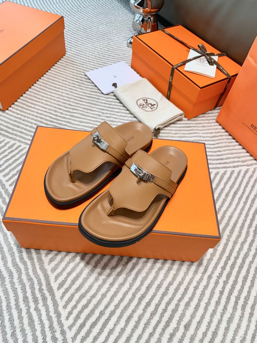 Hermes Empire Sandals in Brown Calfskin - Image 3