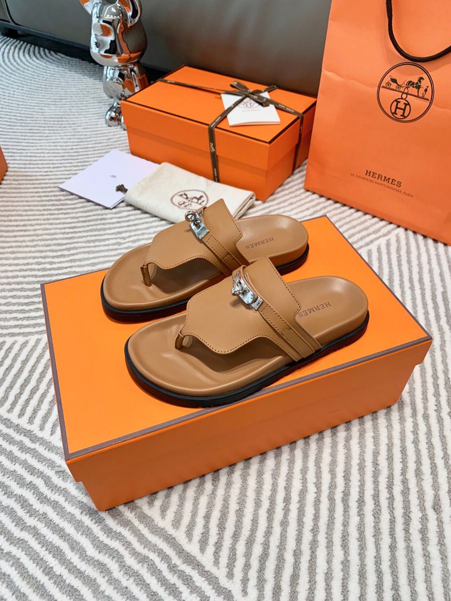 Hermes Empire Sandals in Brown Calfskin - Image 5