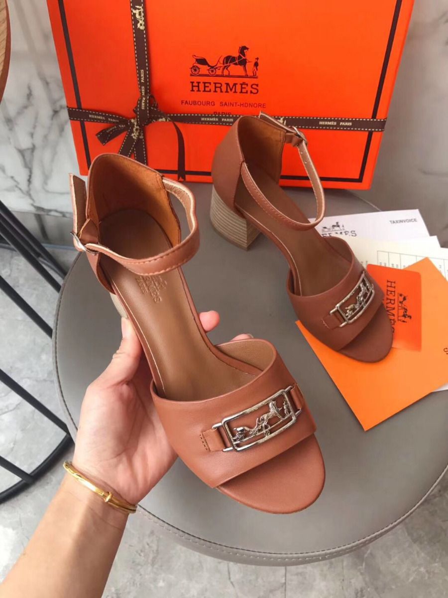 Hermes Viaggio 60MM Sandals In Brown Leather - Image 6