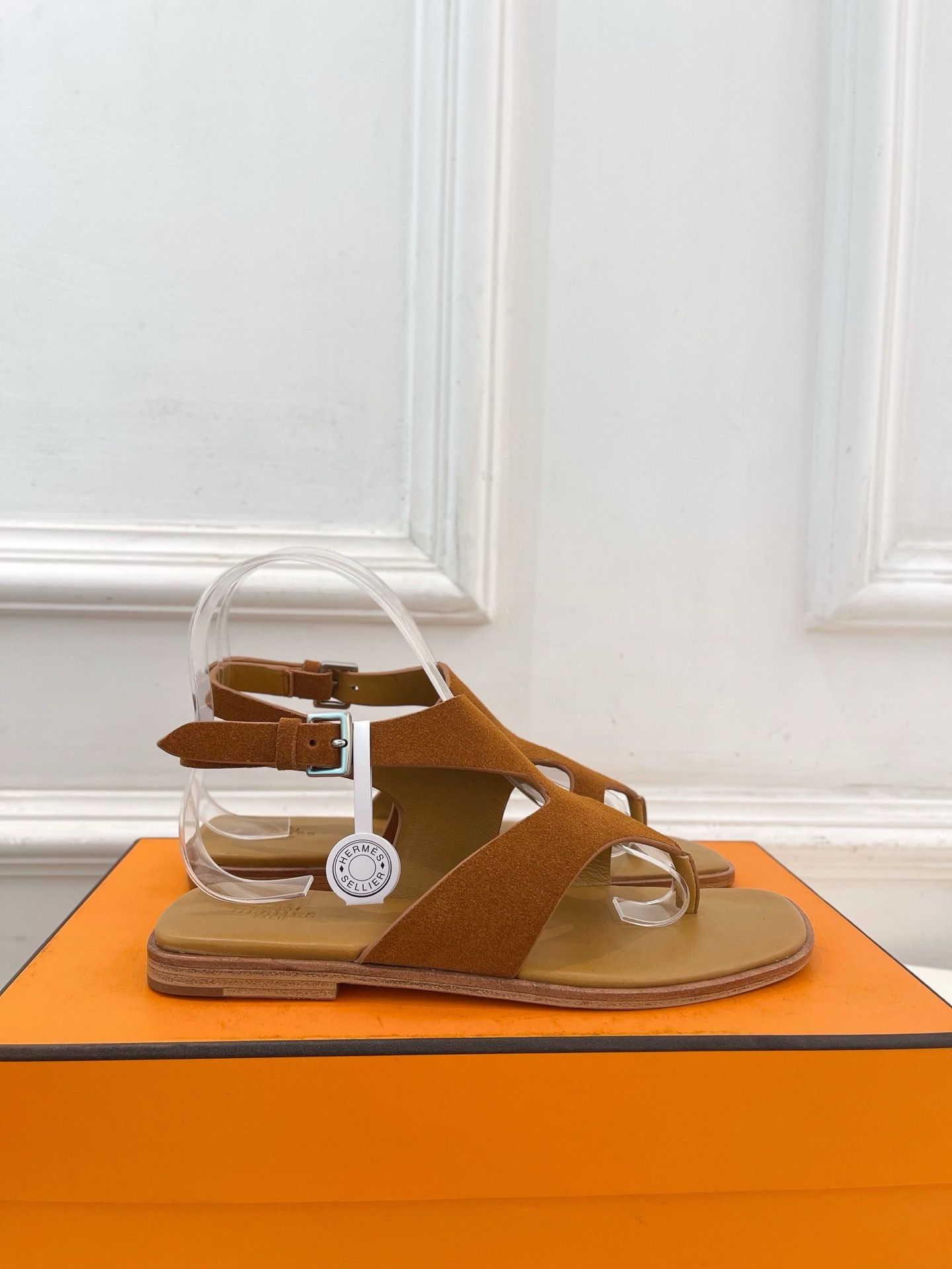 Hermes Karen Sandals in Brown Suede Calfskin - Image 3