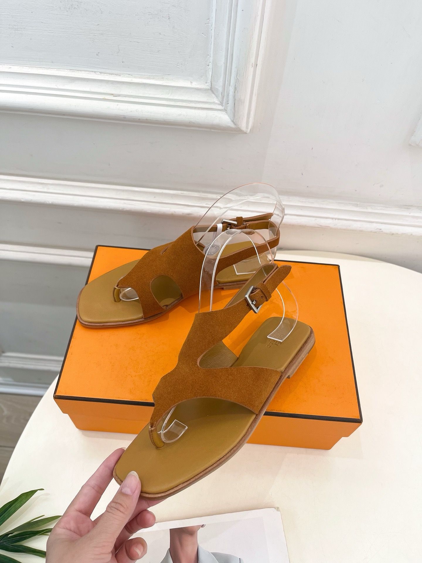 Hermes Karen Sandals in Brown Suede Calfskin - Image 5