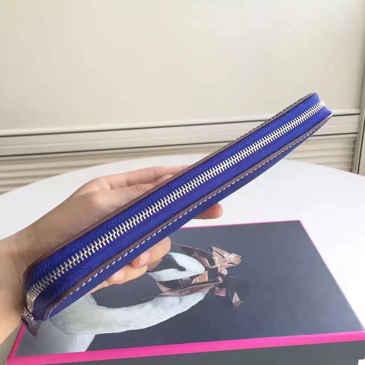 Hermes Blue Electric Clemence Azap Zipped Wallet - Image 4