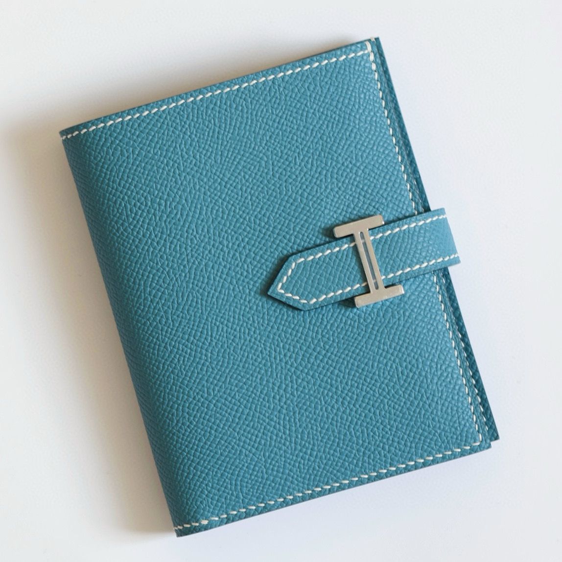 Hermes Bearn Compact Handmade Wallet in Blue Jean Epsom Calfskin