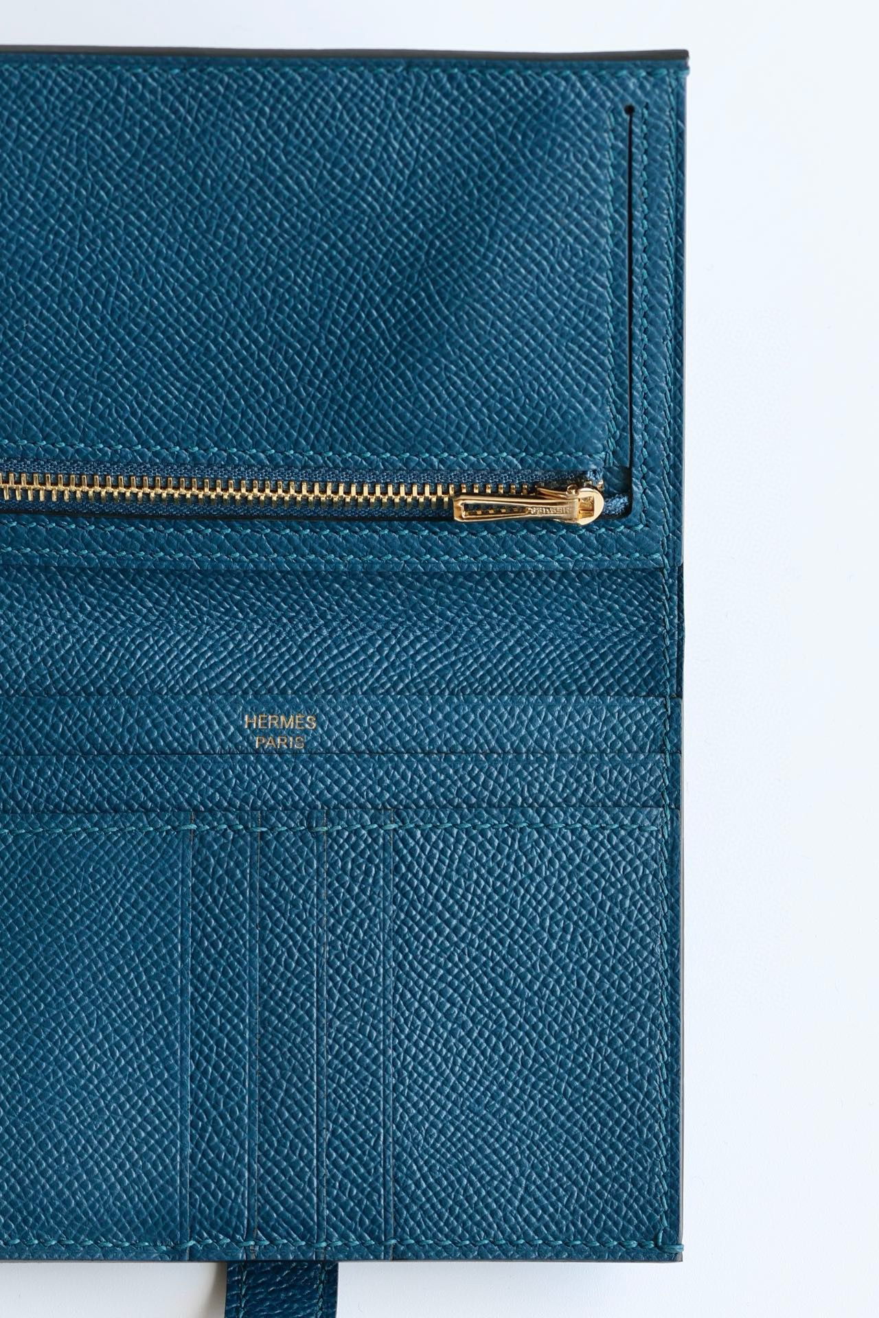 Hermes Bearn Compact Handmade Wallet in Deep Blue Epsom Calfskin - Image 8