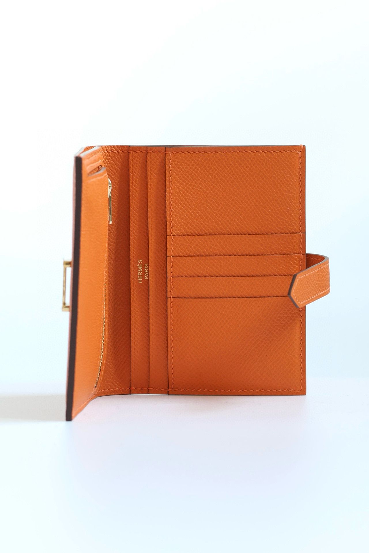 Hermes Bearn Compact Handmade Wallet in Orange Epsom Calfskin - Image 6