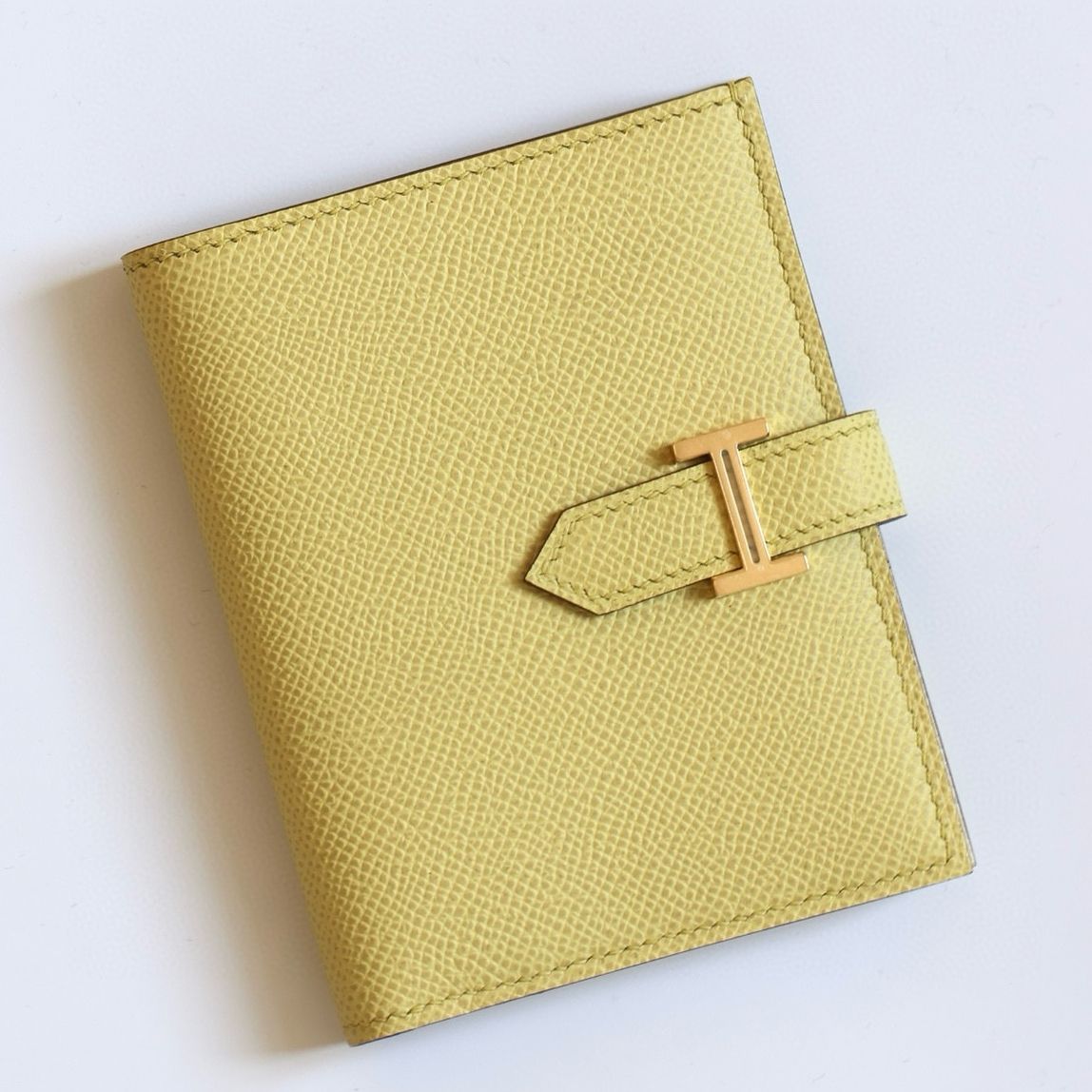 Hermes Bearn Compact Handmade Wallet in Jaune Poussin Epsom Calfskin