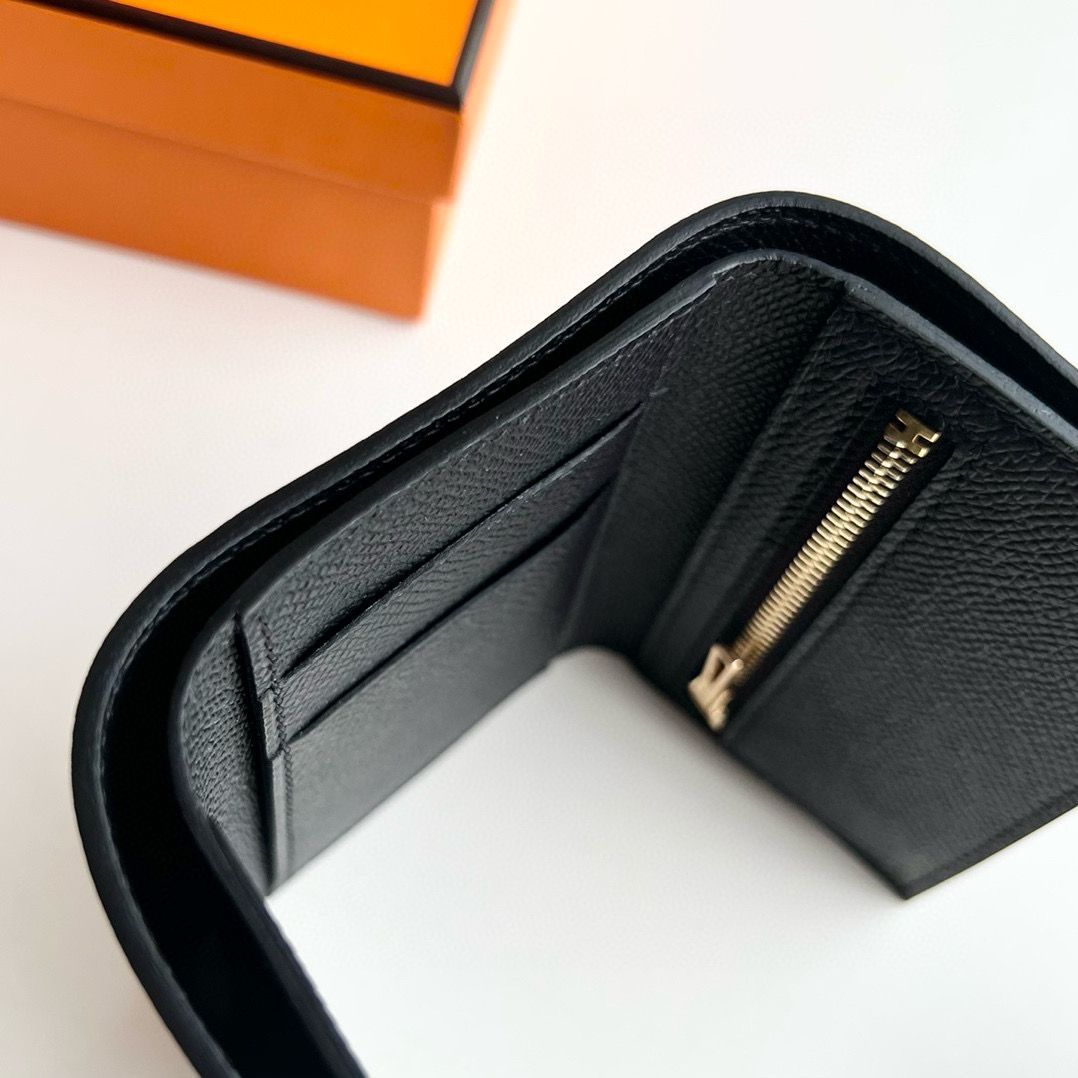 Hermes Bearn Tri-fold Handmade Wallet in Black Epsom Leather - Image 5