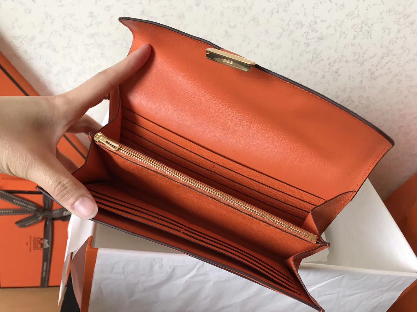 Hermes Constance Long Wallet In Orange Epsom Leather - Image 6