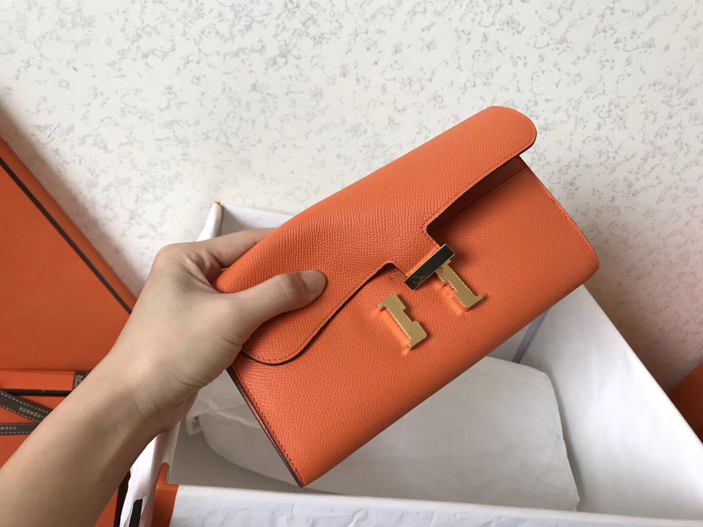 Hermes Constance Long Wallet In Orange Epsom Leather - Image 7