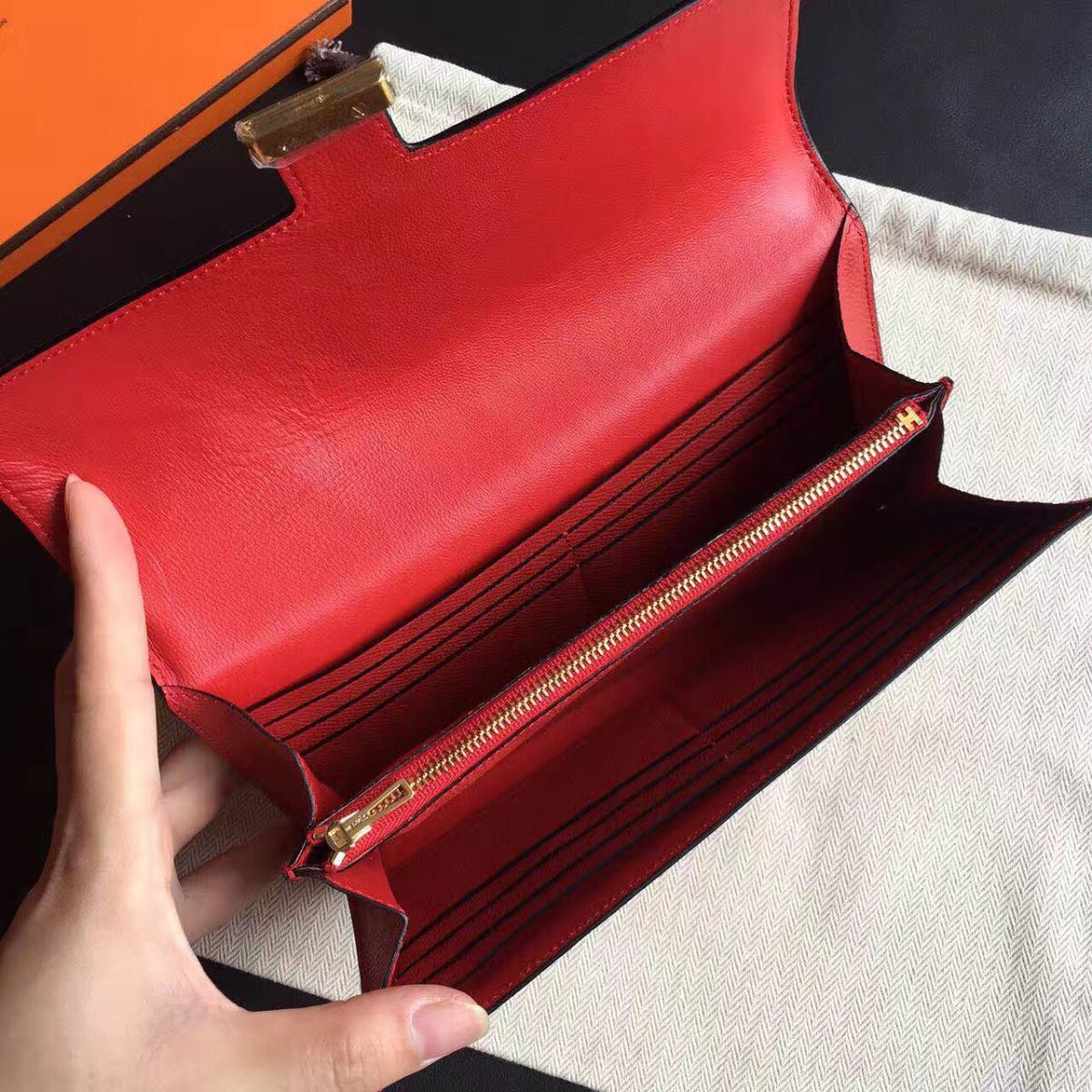 Hermes Constance Long Wallet In Red Epsom Leather - Image 7
