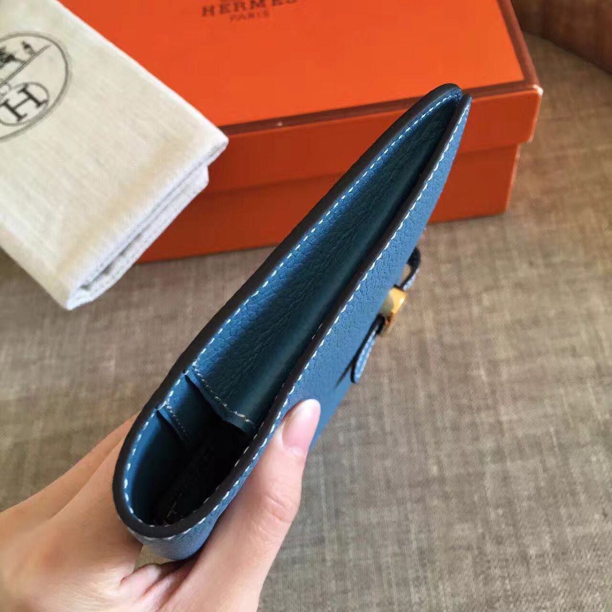 Hermes Dogon Duo Wallet In Blue Jean Leather - Image 9