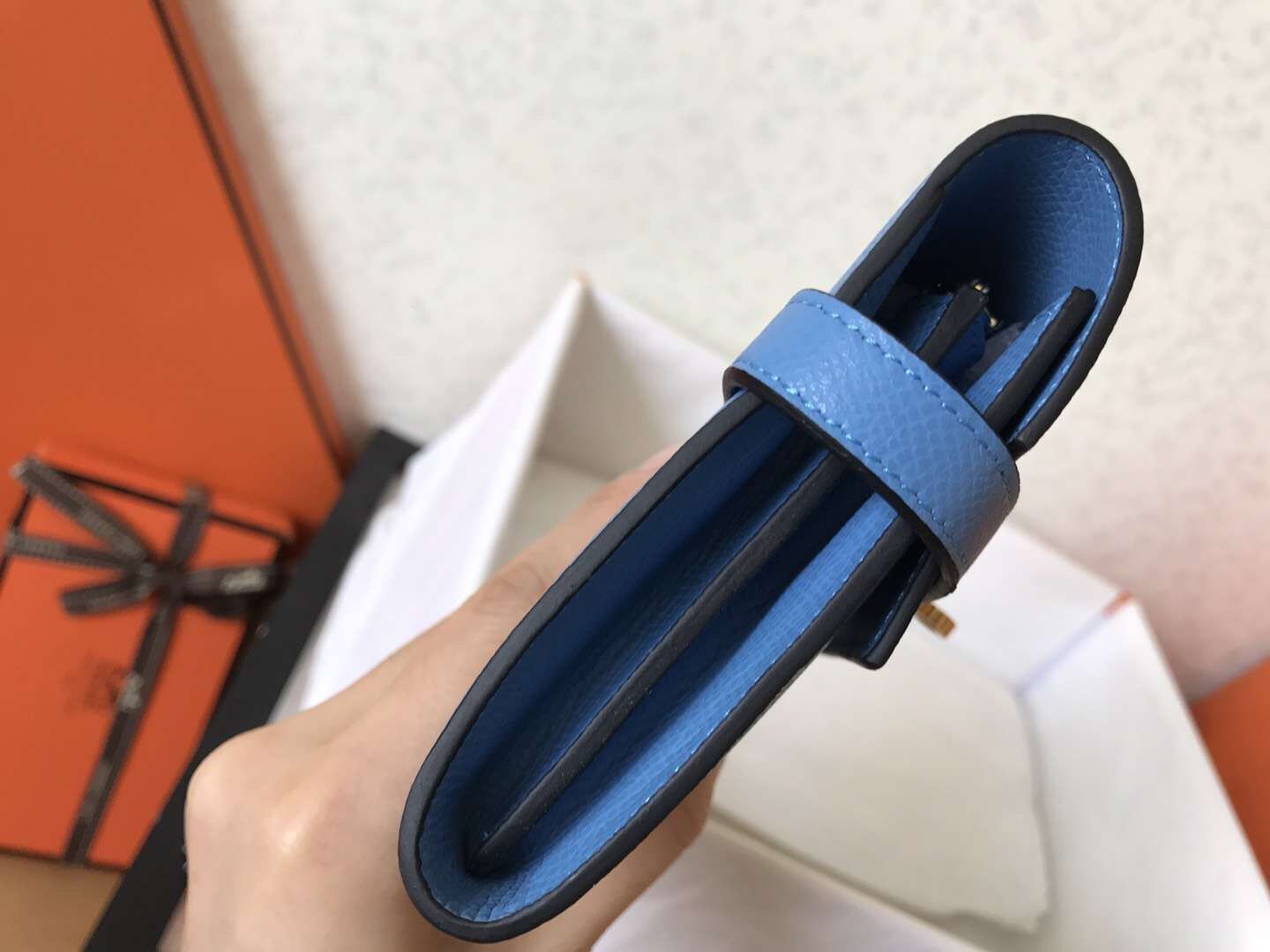 Hermes Kelly Classic Long Wallet In Blue Jean Epsom Leather - Image 6