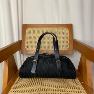 Christian Dior Bicolor Printed Embroidered Flower Tote Bag